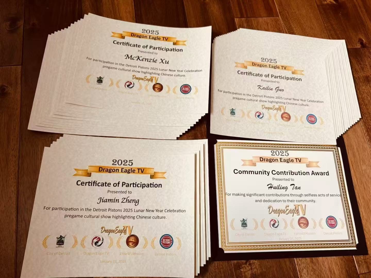 2025 Detroit Pistons Lunar New Year participation certificates